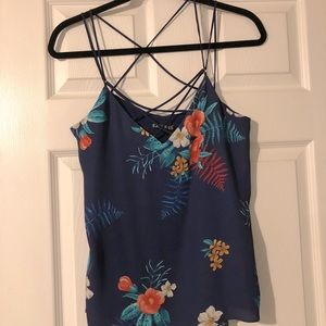 Express Tank top - blue floral - strappy - size S